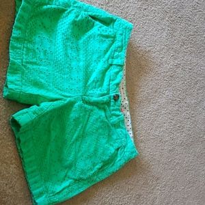 Eyelit overlay mint green shorts for summer!
